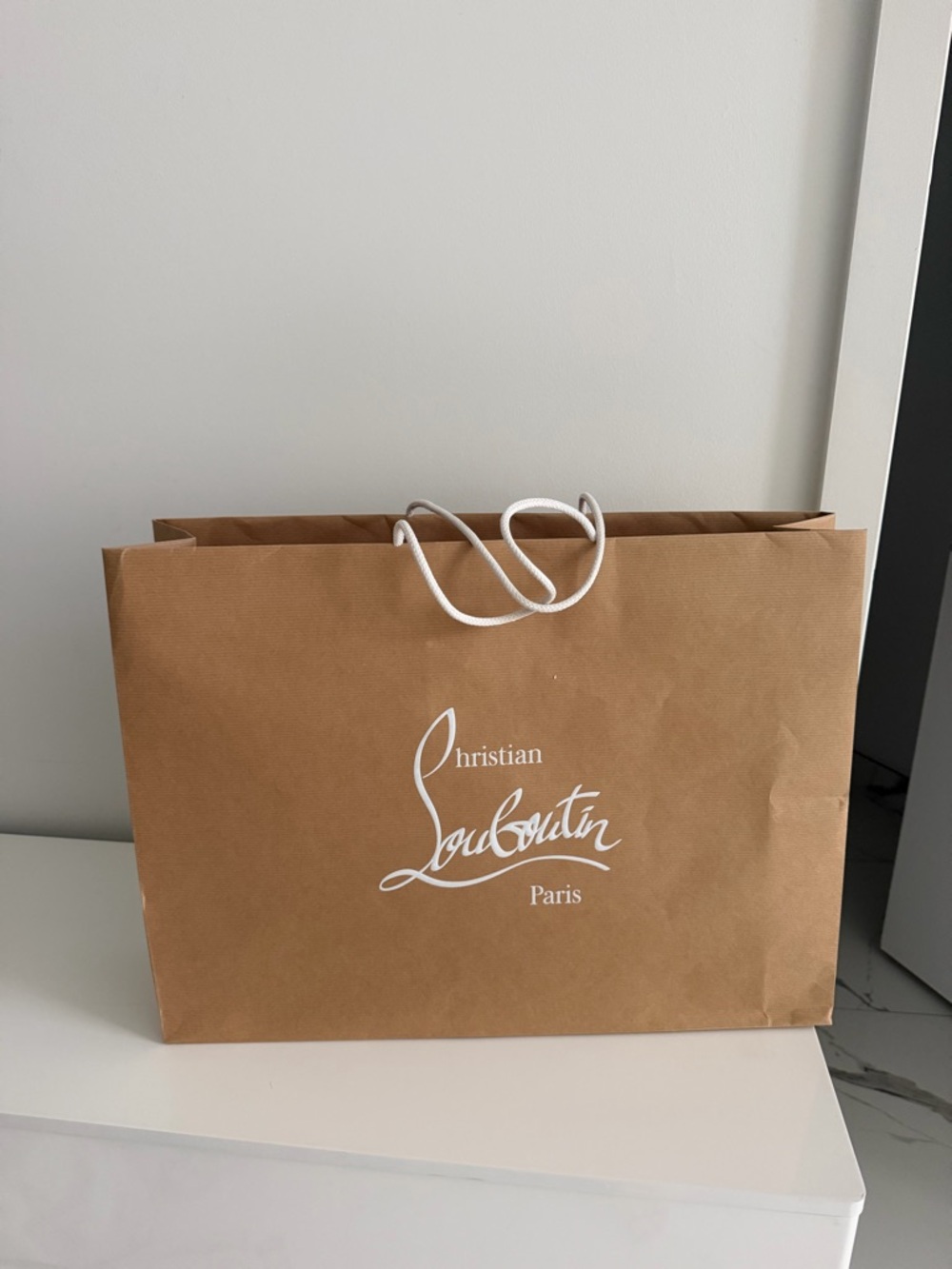 Christian Louboutin Brown Paper Tote with White Rope Handles